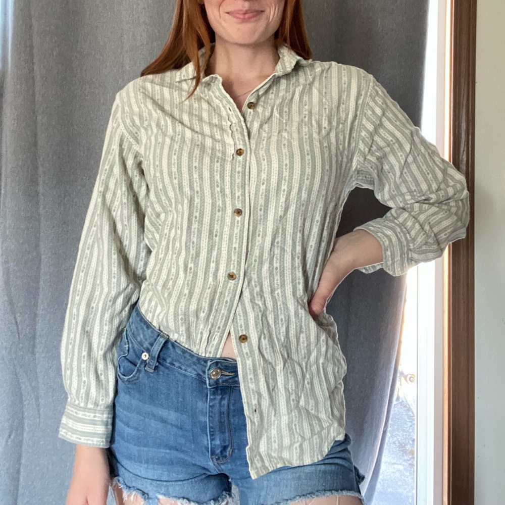 Vintage Woolrich Green Striped Button-Down Shirt